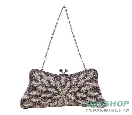Classic Stunning Hand Seed Beaded Evening Clutch Purse Bag w/ Detachable Chain