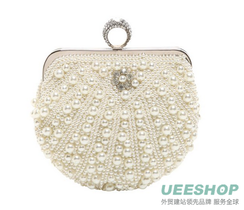 MG Collection Elegant Pearl Rhinestone Embellished Clutch Evening Purse Bag