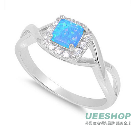 Sterling Silver Twisted Blue Lab Opal & Simulated Diamond Ring (Size 4 - 10)