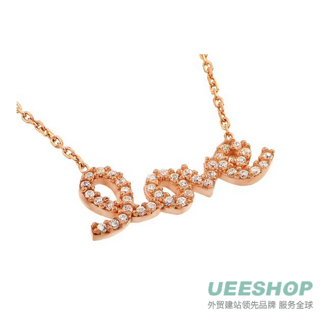Rose Gold Plated Cz Love Necklace, 16 Inches Plus 1 Inch Extension