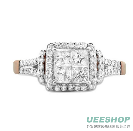 0.99 Carat ctw 14k Gold Princess Cut Round Diamond Halo Bridal Anniversary Engagement Ring Wedding Band