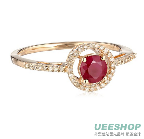 10k Rose Gold Natural Ruby Center and Diamond (1/10cttw, I-J Color, I2-I3 Clarity) Halo Ring