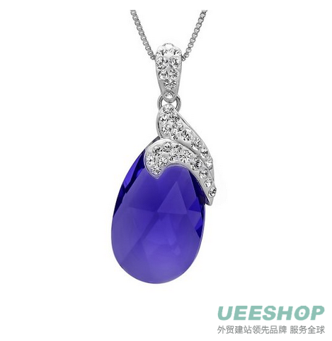 Sterling Silver Purple Crystal Tear Drop Pendant-Necklace with Swarovski Elements