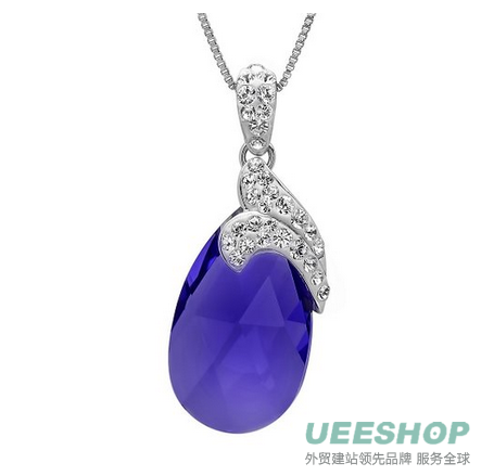 Sterling Silver Purple Crystal Tear Drop Pendant-Necklace with Swarovski Elements