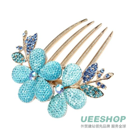 niceeshop(TM) Charm Fashion Womens Bridal Wedding Hair Barrettes Flower Leaf Crystal Rhinestone Hair Clip Comb-Champagne