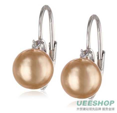 Sterling Silver Shell Pearl and Cubic Zirconia Lever Back Earrings