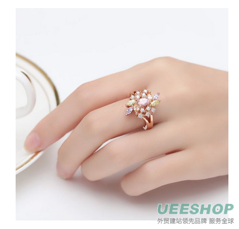 Bamoer (Buy Ring Send Earring) Gold Plated Lover Finger Ring Cubic Zircon CZ Wedding Rings
