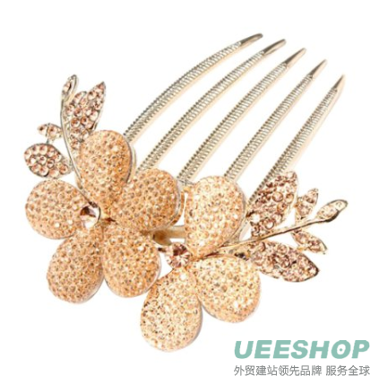 niceeshop(TM) Charm Fashion Womens Bridal Wedding Hair Barrettes Flower Leaf Crystal Rhinestone Hair Clip Comb-Champagne
