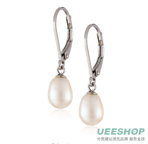 Genuine Freshwater White 7-8mm Pearl Dangles From Sterling Silver Leverback Earrings