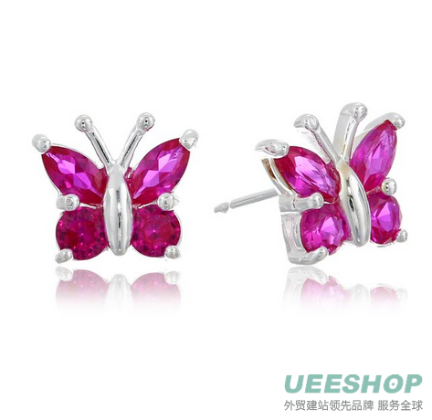 Sterling Silver .88 Cttw Purple Amethyst Butterfly Stud Earrings