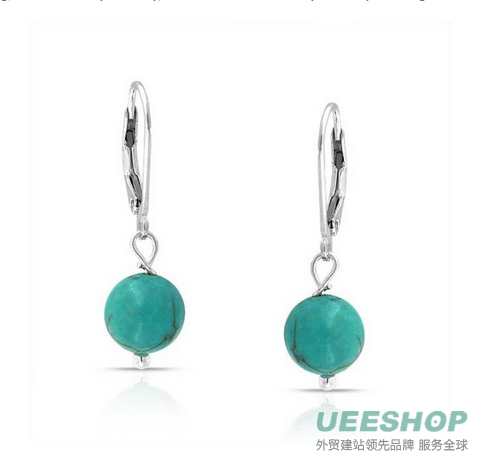 Bling Jewelry Gemstone Simulated Turquoise Bead Dangle Lever Back Earrings Sterling Silver