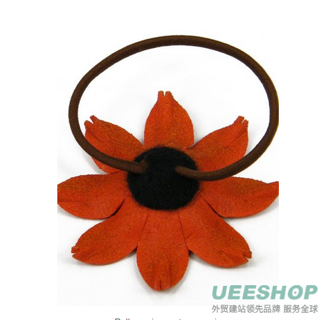 Orange Leather Gerbera Floral, Flower Ponytail Holder, Hair Tie, Bow 2.25&quot; cab3