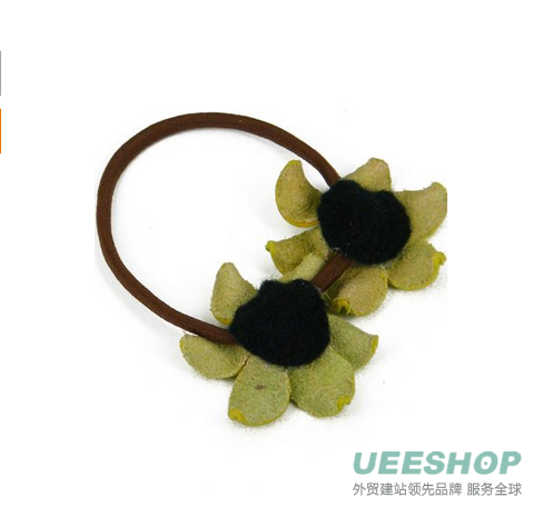 Pair Green Leather Zinnia Floral, Flower Ponytail Holder, Hair Tie, Bow cfa7