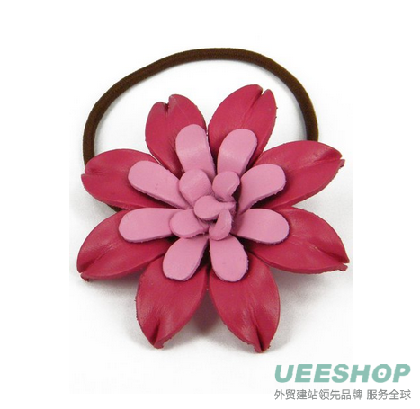 Pink Leather Gerbera Floral, Flower Ponytail Holder, Hair Tie, Bow 2.25&quot; cab3