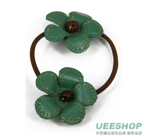 Sea Green Leather Anemone Floral, Flower Ponytail Holder, Hair Tie, Bow eba5
