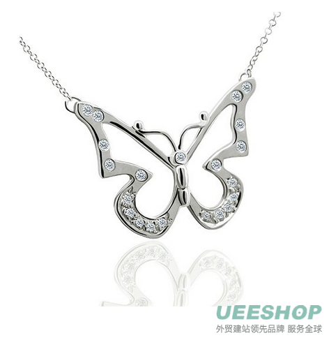 0.25CT Diamond 14K White Gold Butterfly Pendant Necklace