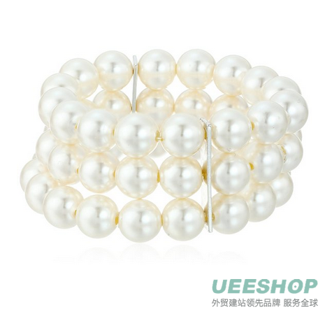 Simulated Cream Pearl 3-Row Silver Tone Stretch Bracelet