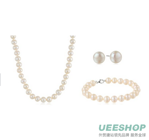 Sterling Silver 7-8mm White Freshwater Cultured Pearl Necklace, Bracelet, Earrings Jewelry Set