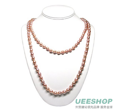 HinsonGayle AAA Handpicked 8.0-8.5mm Ultra-Luster Naturally Pink Round Cultured Freshwater Pearl Rope Necklace (48&quot; Long Strand)