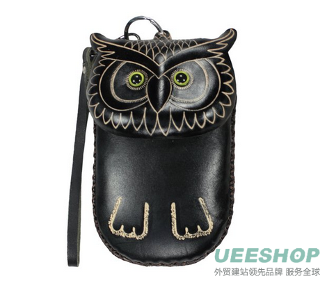 Littlekapsworld Girls' Genuine Leather Winking Owl Phone Purse Wristlet
