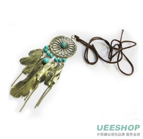 KONNOO Antique Dream Catcher Leather Necklace with Turquoise Elements
