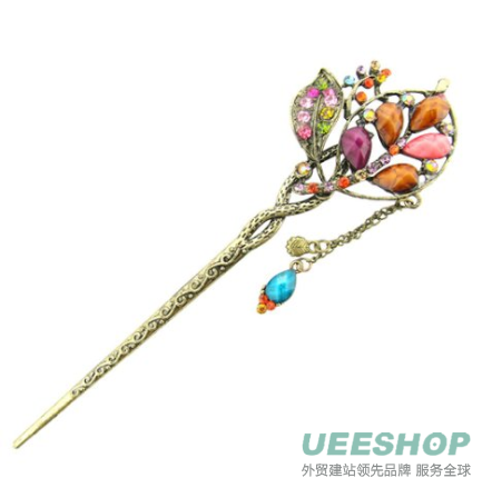 Top Seller Brown Lovely Vintage Jewelry Crystal Butterfly Hairpins Hair Stick- For Hair Clip Beauty Tools