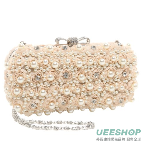 MG Collection Pearl Rhinestone Lace Flowers Hardcase Clutch Baguette Evening Bag