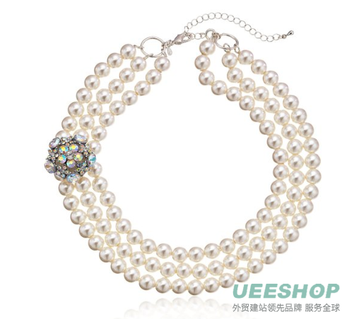 Simulated Cream Pearl 3-Row Silver Tone Necklace, 17+3&quot;