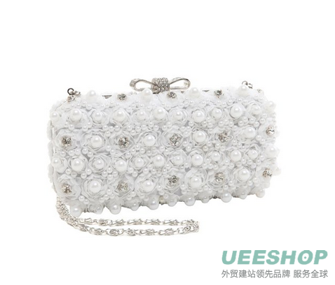 MG Collection Pearl Rhinestone Lace Flowers Hardcase Clutch Baguette Evening Bag