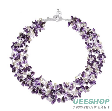 HinsonGayle "Ava" 4-Strand Handwoven Amethyst and White Freshwater Cultured Pearl Necklace