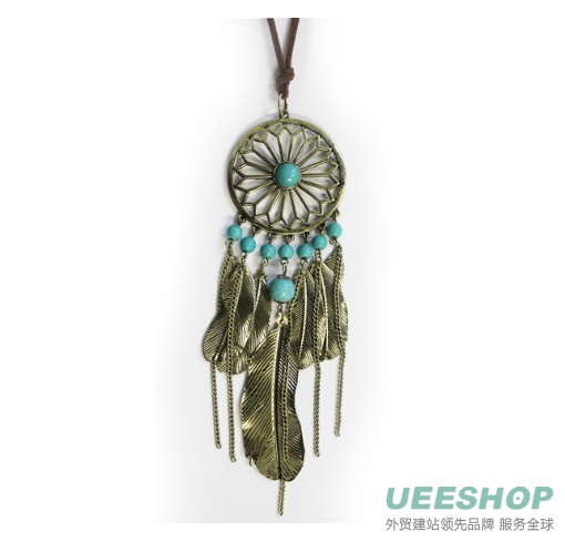 KONNOO Antique Dream Catcher Leather Necklace with Turquoise Elements