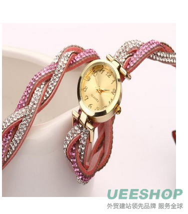 Bessky(TM) 2015 Fashion Women Crystal Bracelet Watch Dial Quartz Analog Wrap WristWatch (Pink)