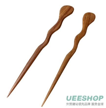 JWL (2) Teak Spiral 6&quot; Hair Stick Pick Pic Pin Fork - Hawaiian Style
