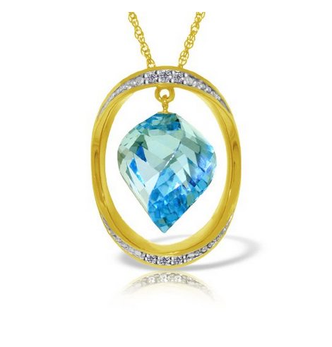 Yellow Gold Necklace with Natural Twisted Briolette Blue Topaz and Diamonds