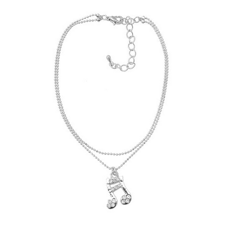 Silver Plated Double Layer Crystal Music Note Anklet Ankle Bracelet