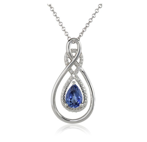 Sterling Silver Created Sapphire and Diamond-Accented Pear Pendant Necklace, 18&quot;