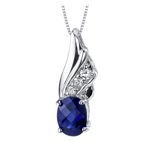 Graceful Angel 1.75 carats Oval Shape Sterling Silver Rhodium Nickel Finish Created Blue Sapphire Pendant