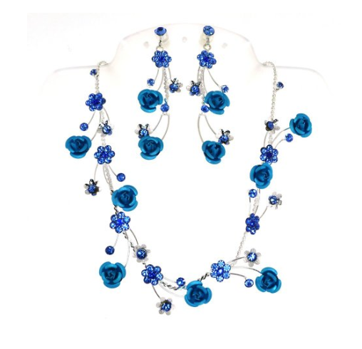 Roses with Diamond Accent Austrian Crystals Necklace and Earrings Set