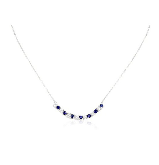 Sterling Silver Created Sapphire Bar Necklace, 18"