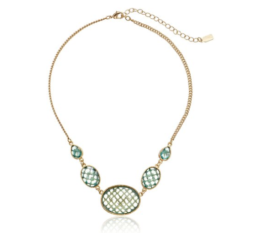 1928 Jewelry &quot;Aqua Verde&quot; Gold-Tone Light Aqua Oval Faceted Collar Necklace, 16&quot;