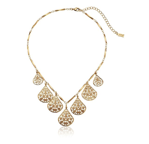 1928 Jewelry "Social Essentials" Gold-Tone Colorado Topaz Filigree Disk Pendant Necklace, 16"+3"